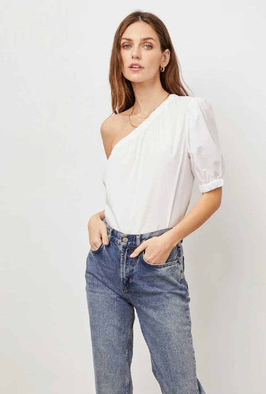 Rails Jayla One Sleeve Top White Poplin L